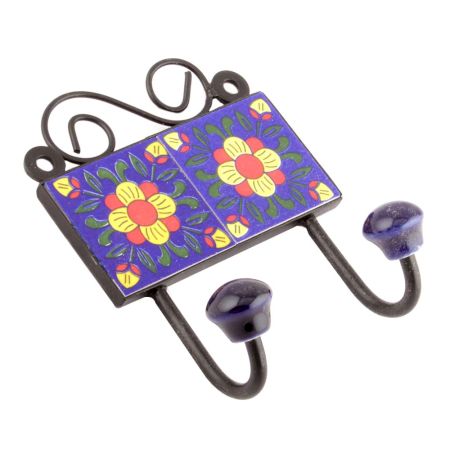 Navy Blue And Yellow Floral Ceramic Tiles Hooks Online